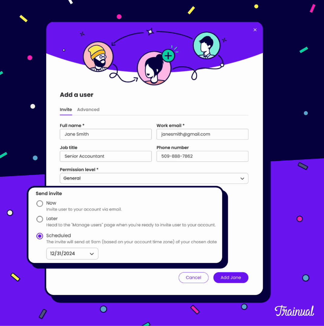 Trainual invitation features.