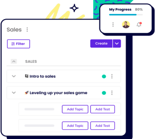 Progress tasklist for Sales training, including Intro to Sales and Leveling up your sales game.