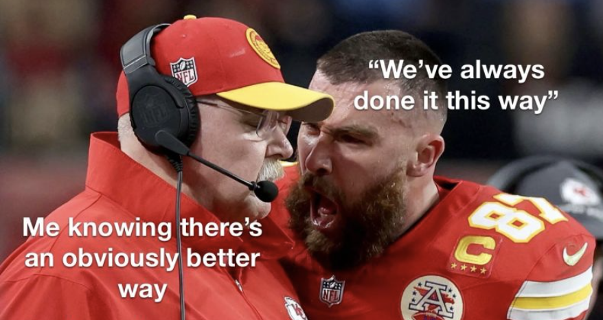 Travis Kelce and Andy Reid arguing about processes.