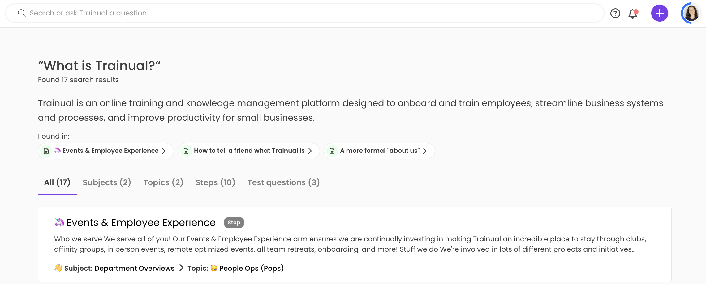 Trainual AI-powered search