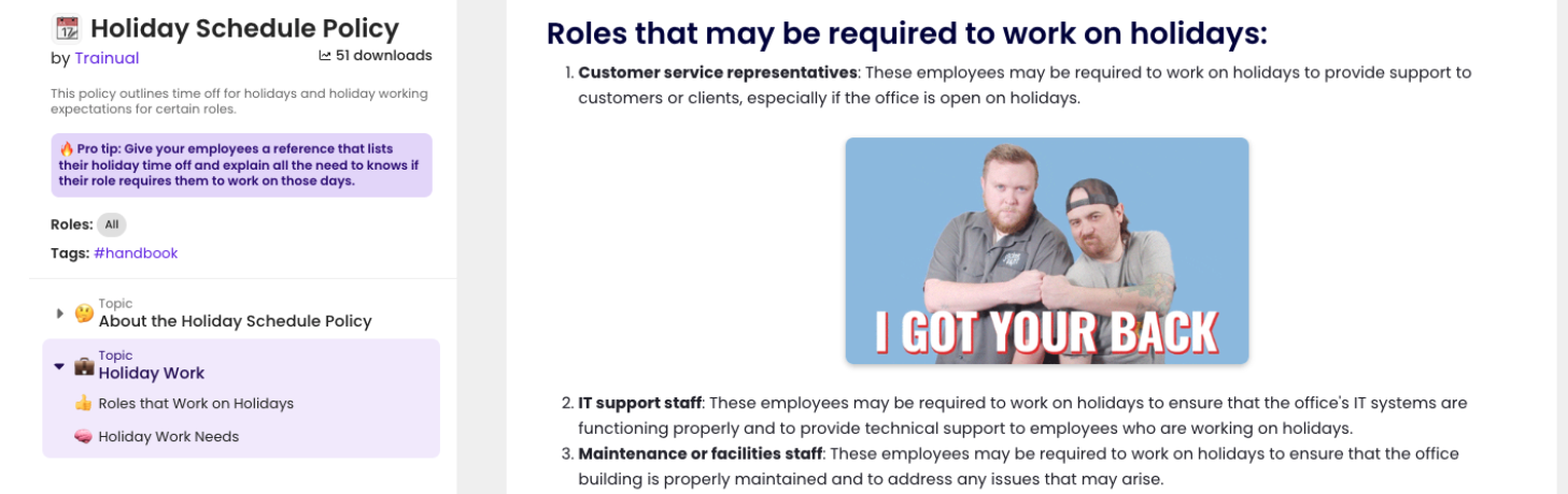 Holiday Schedule Policy Trainual template