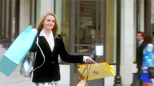 Clueless GIF: walking out with shopping bags