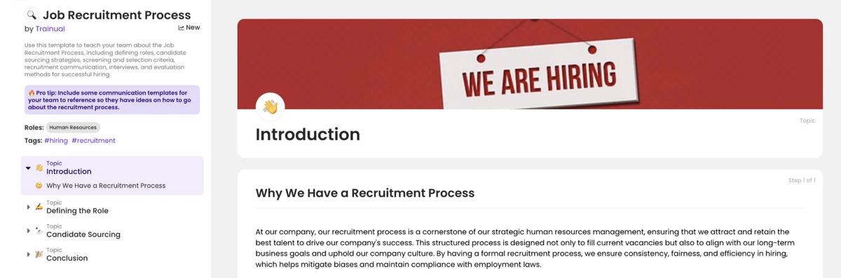 Job Recruitment Process template from Trainual