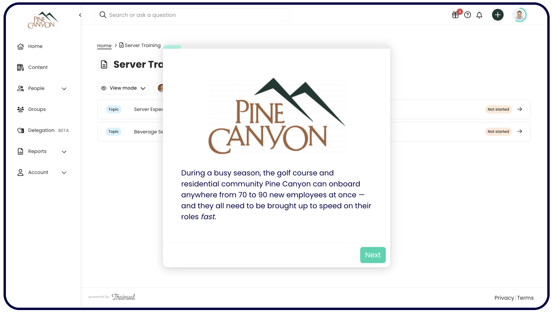 Pine Canyon Trainual account