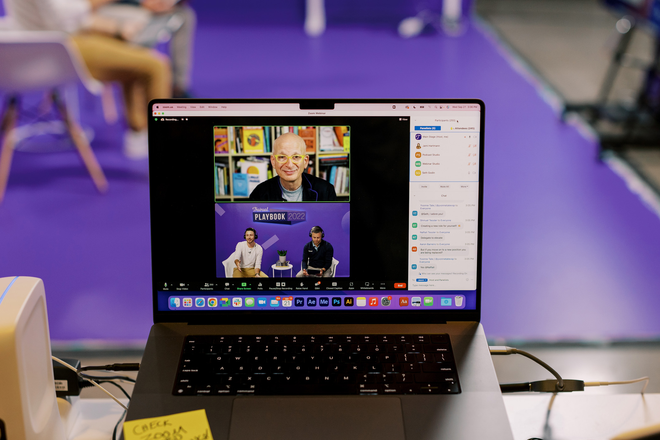 Open laptop with Seth Godin on the screen