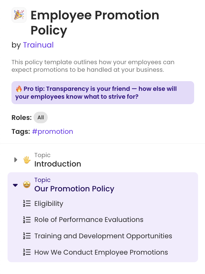 Trainual template Employee Promotion Policy