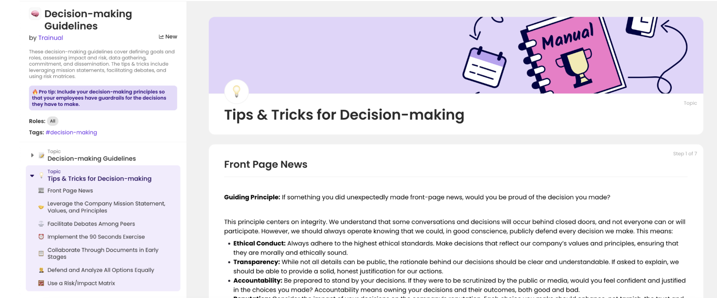 Decision-making Guidelines template from Trainual