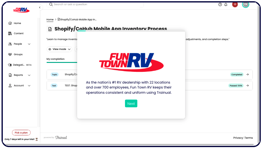Fun Town RV Trainual account