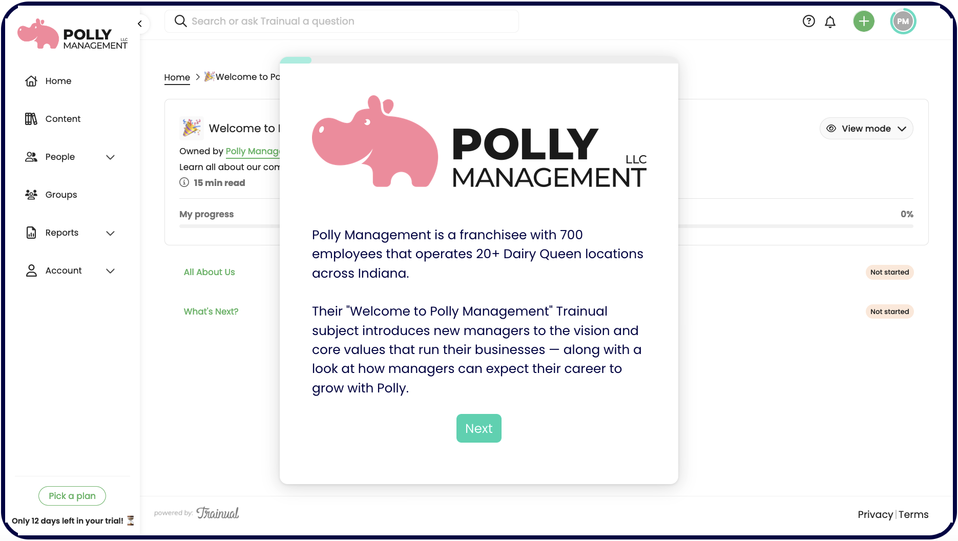 Polly Management training in Trainual