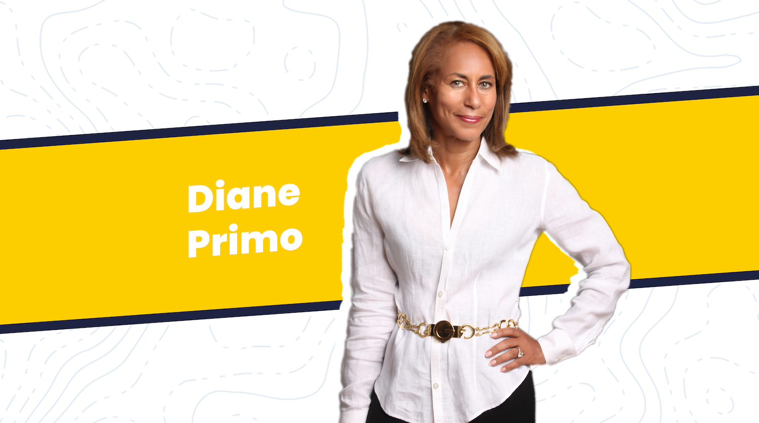 Banner featuring a woman, Diane Primo.