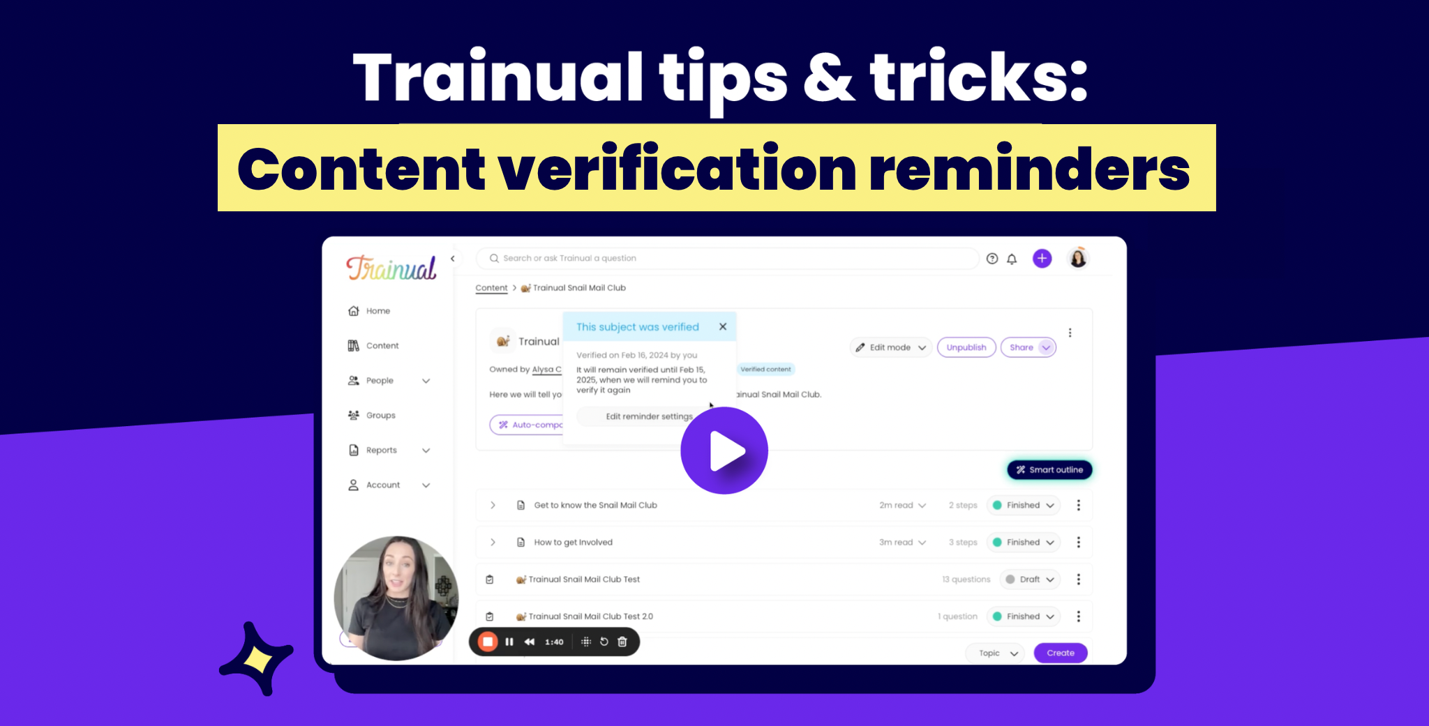 Trainual tips & tricks: Content verification reminders video screenshot.