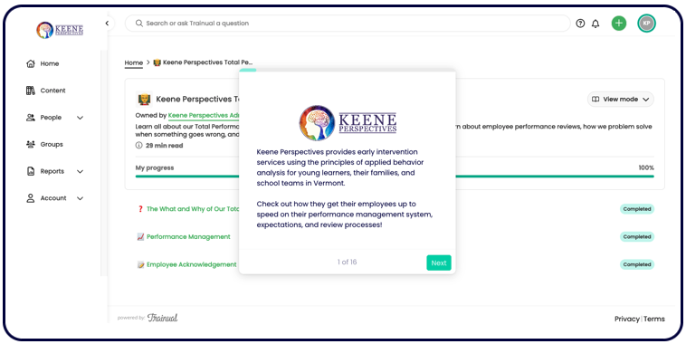 Keene Perspectives Trainual demo