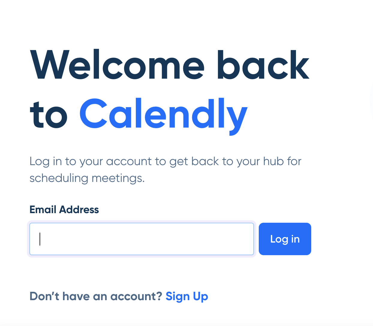 Calendly log in screen