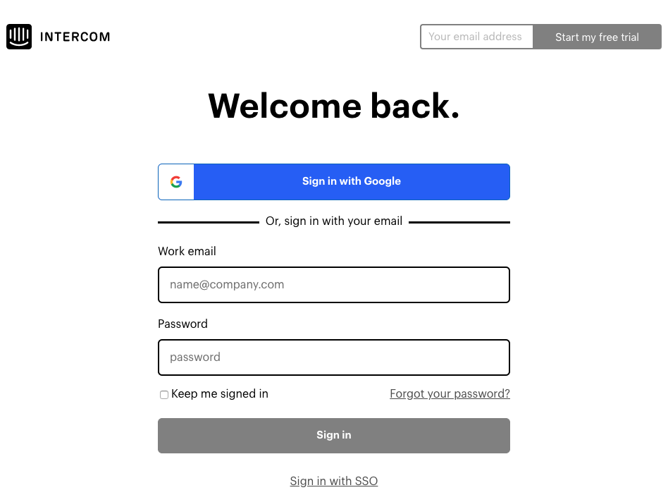 Intercom sign in page.