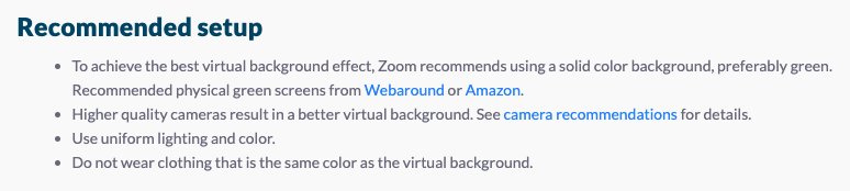 Recommended setup for Zoom