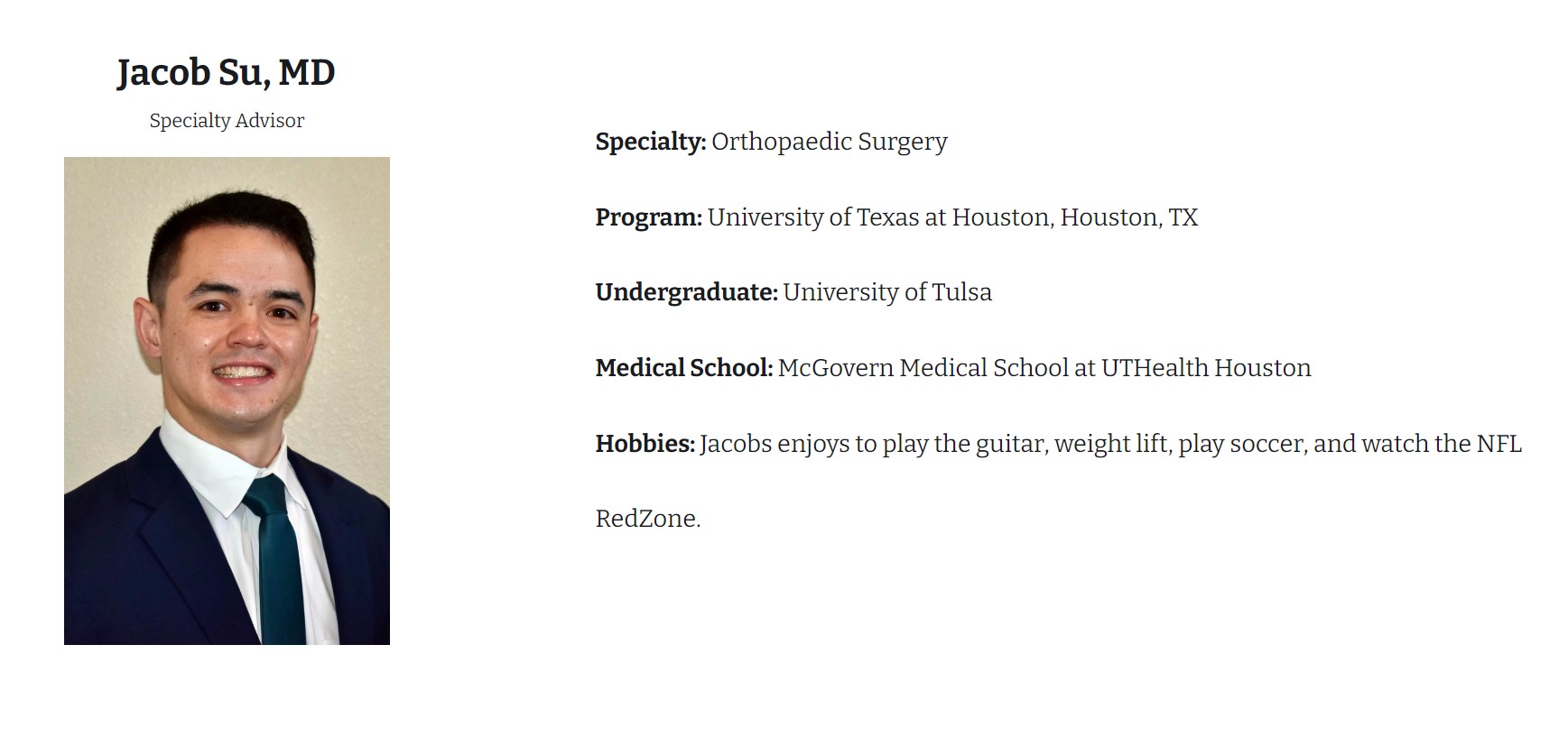 Jacob Su, MD | Orthopedic Surgery Specialty Advisor
