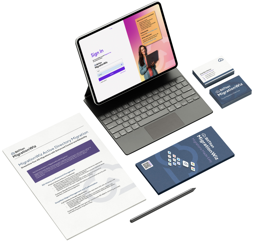 A mockup image showing a web page design on a tablet, a case study document layout, a brochure layout and business cards.
