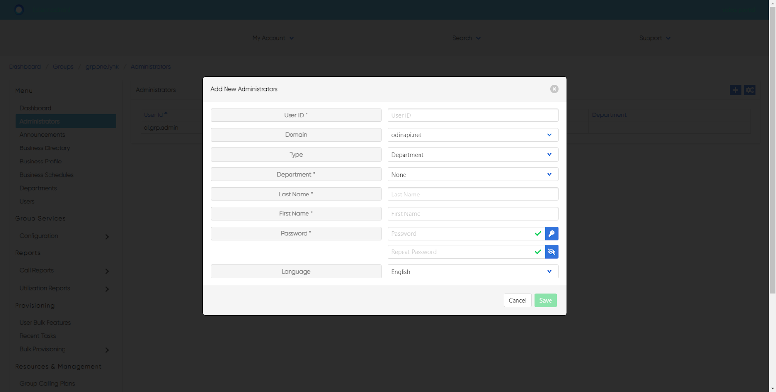 add new department administrators, admin portal