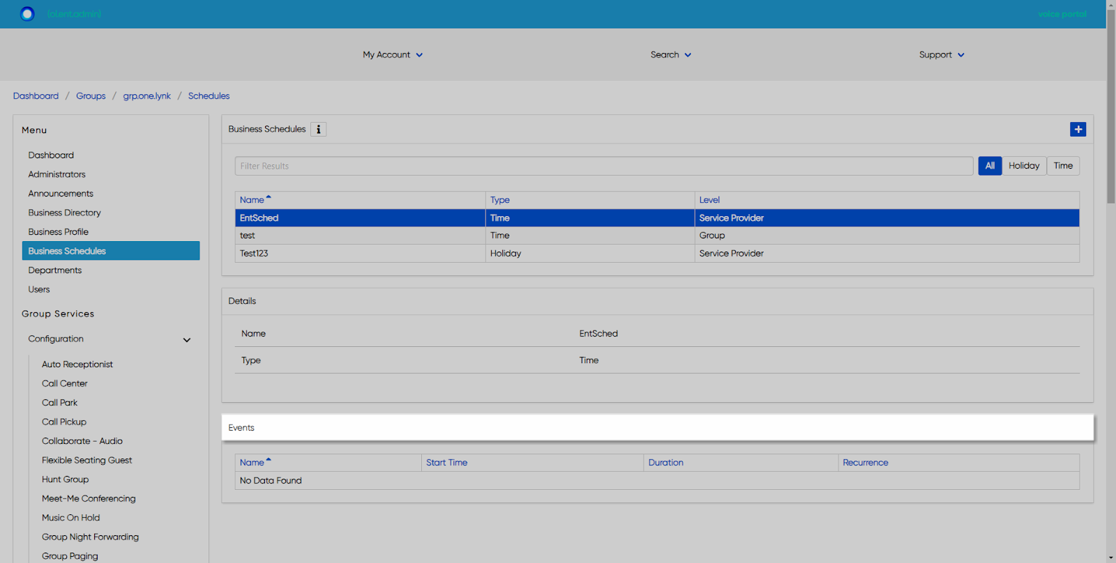 business schedule events