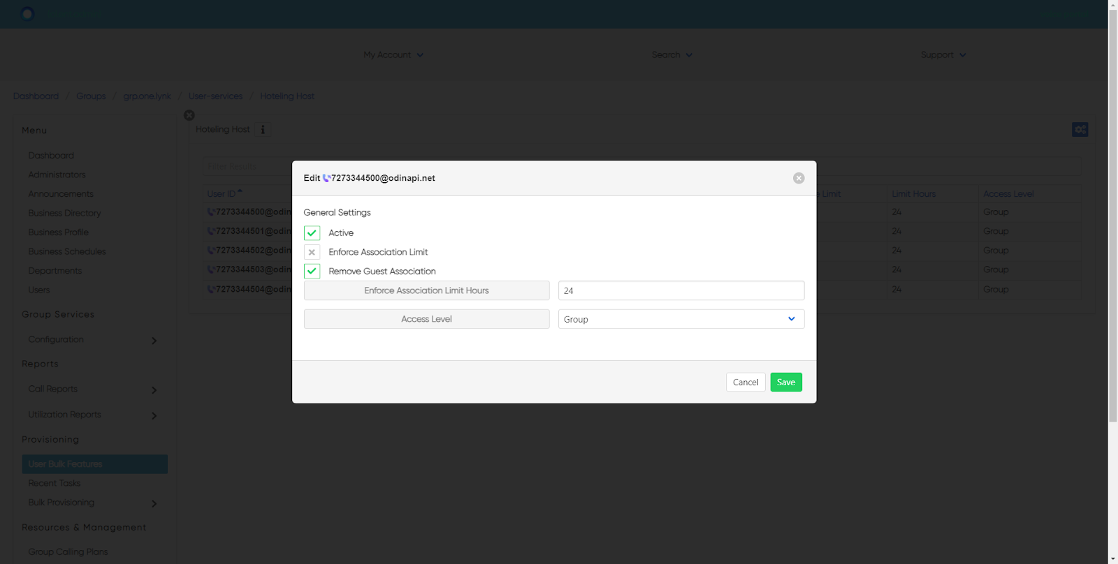 hoteling host edit settings