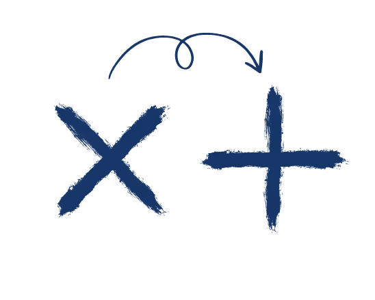 image of X symbol being turned into a cross symbol to show resolution of disintegration to integration