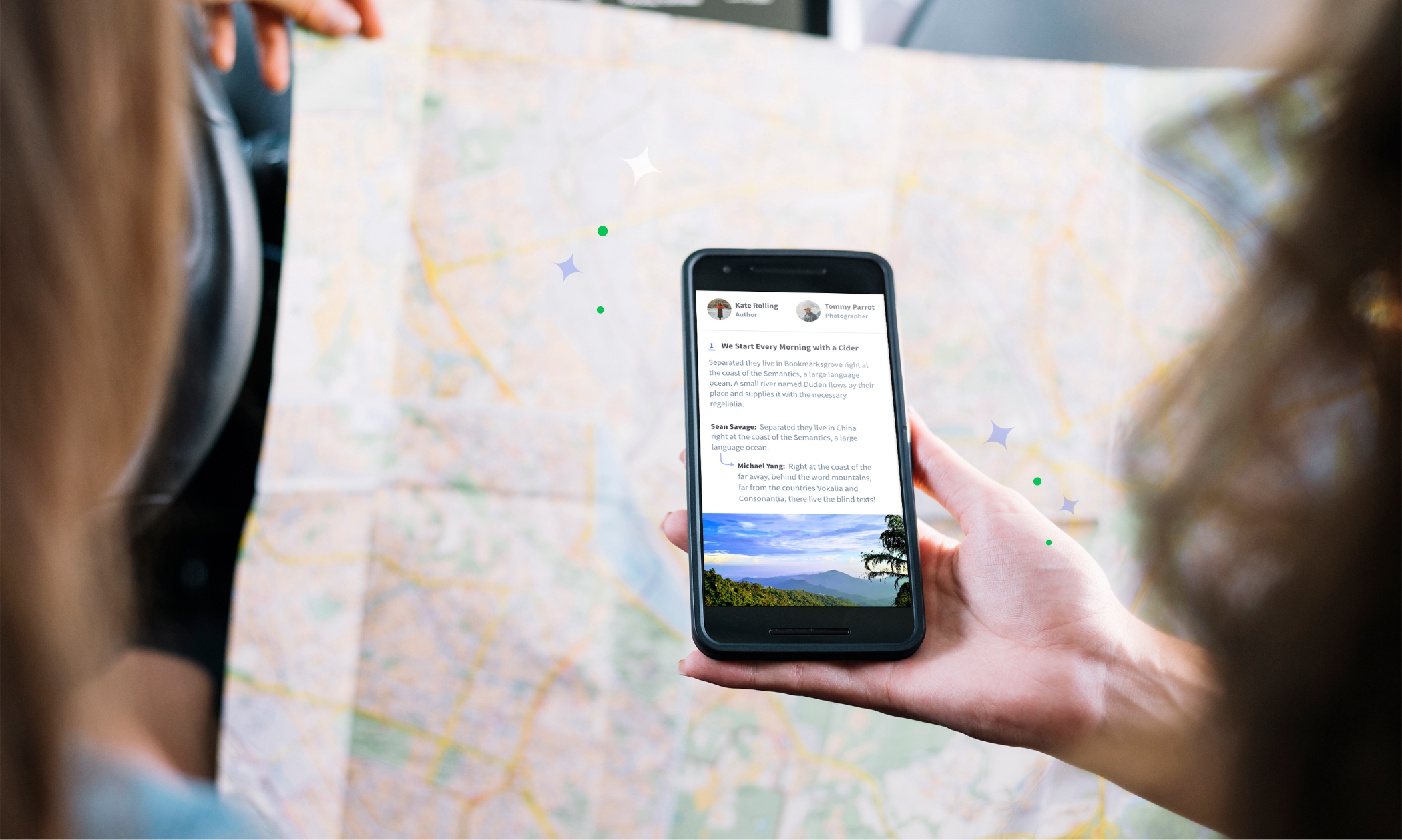 Picture of someone holding a phone while using the app