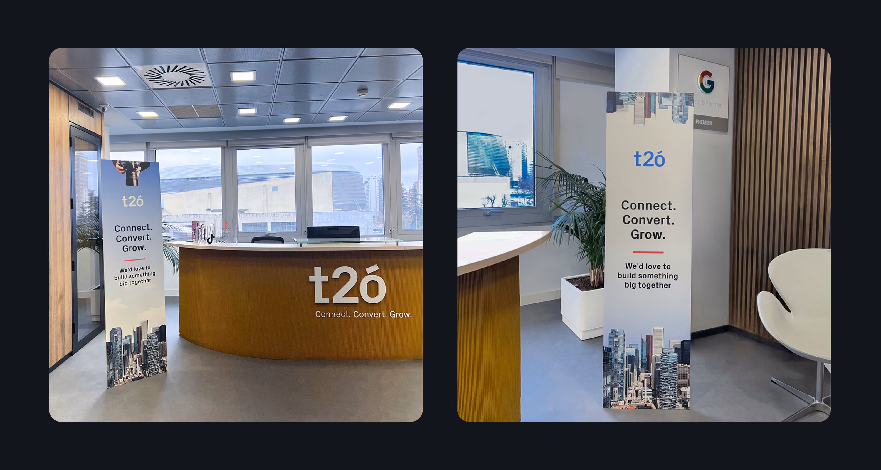 Final production photographs of two printed t2ó roll-up banners
