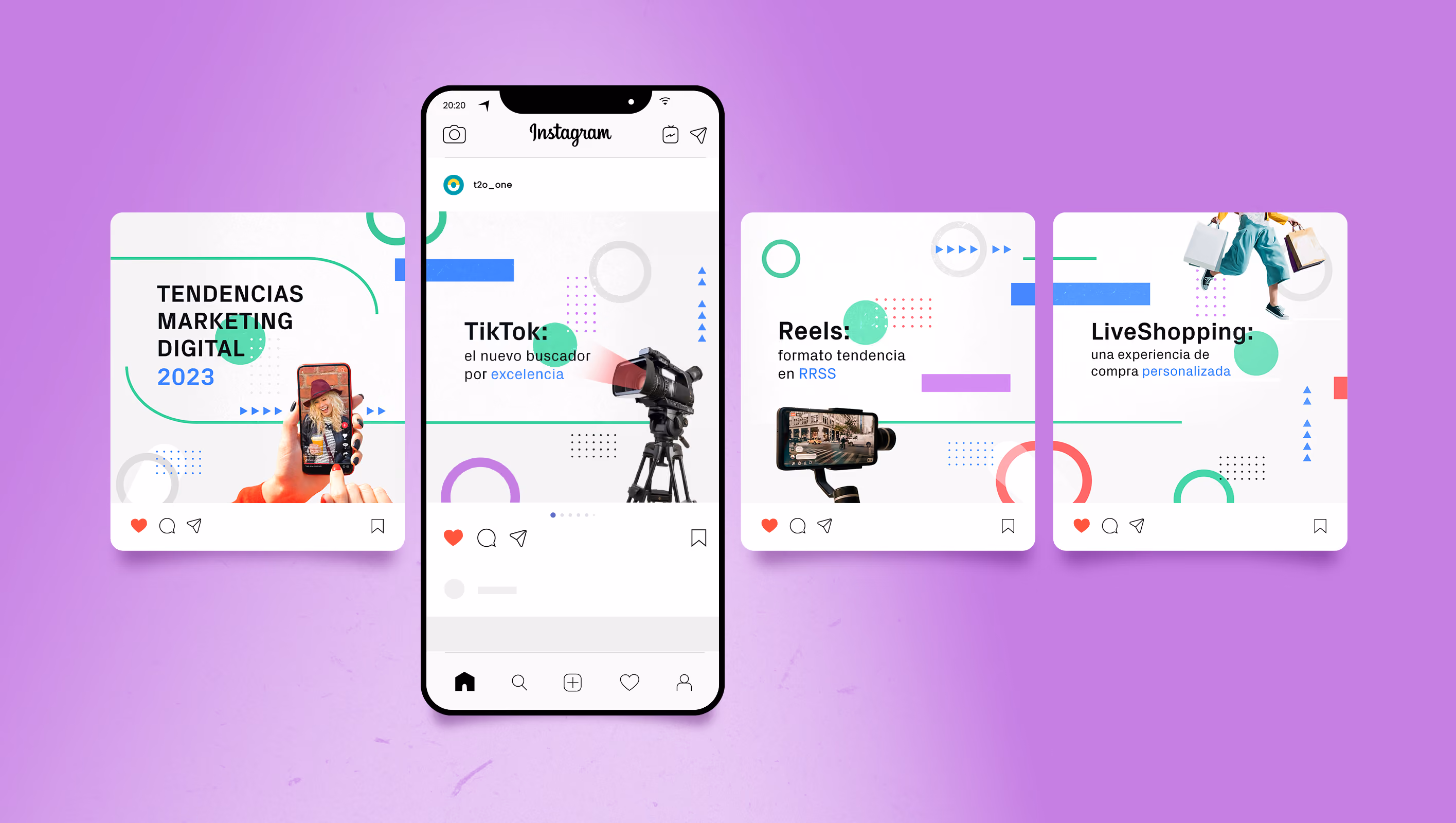 Instagram mockup showing the Interesting reports and data category carousel