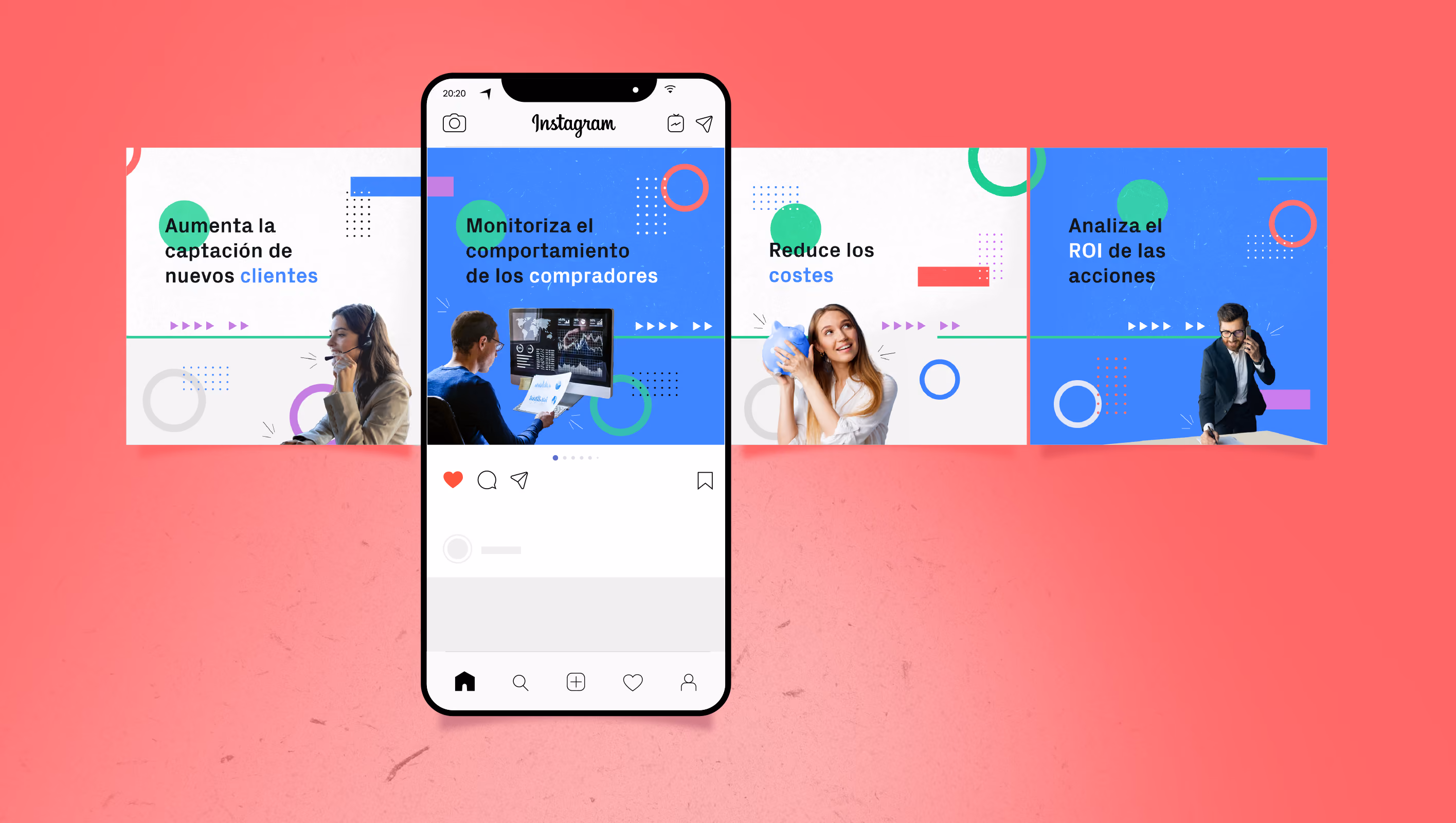 Instagram mockup showing the Tips category carousel