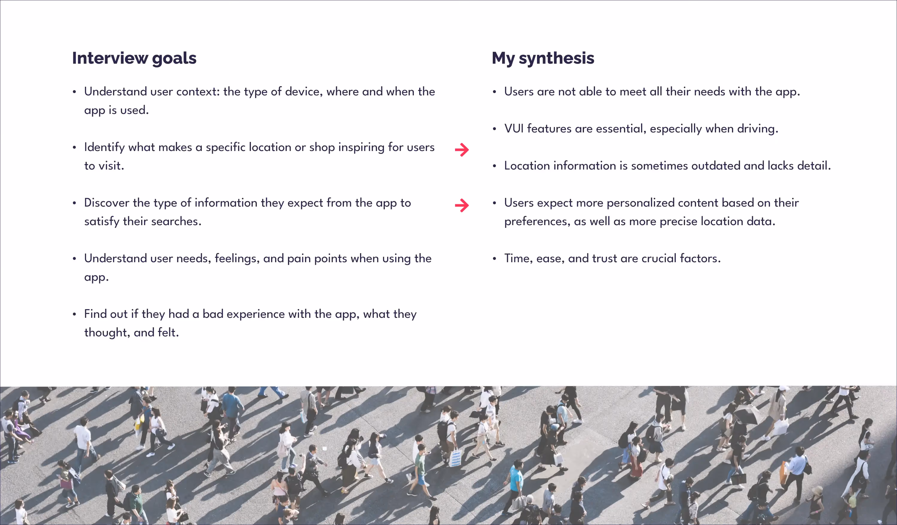 scroll image - User interview screen summarizing insights from three frequent users.