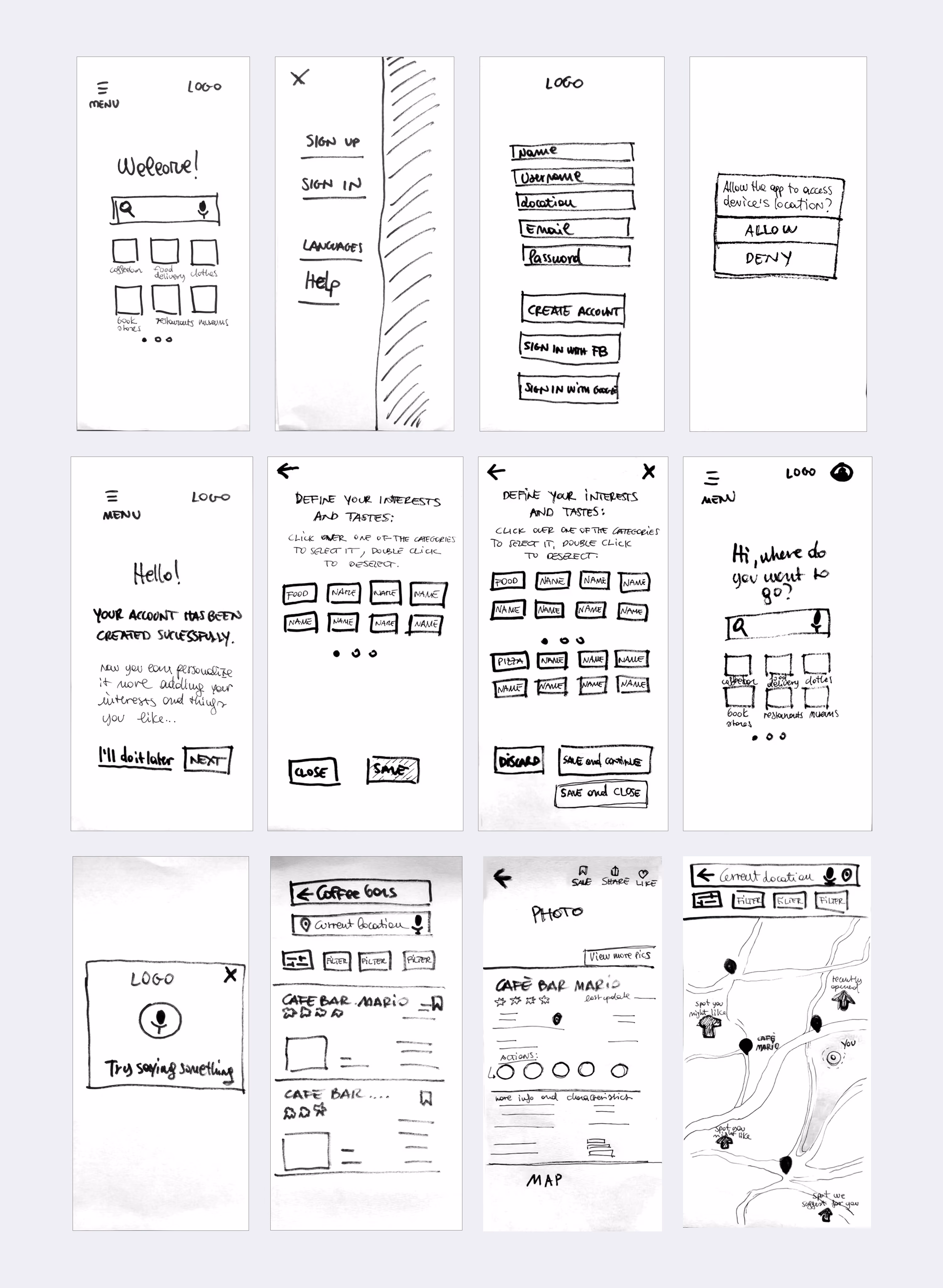 Low-fidelity wireframes showcasing the fourth iteration.