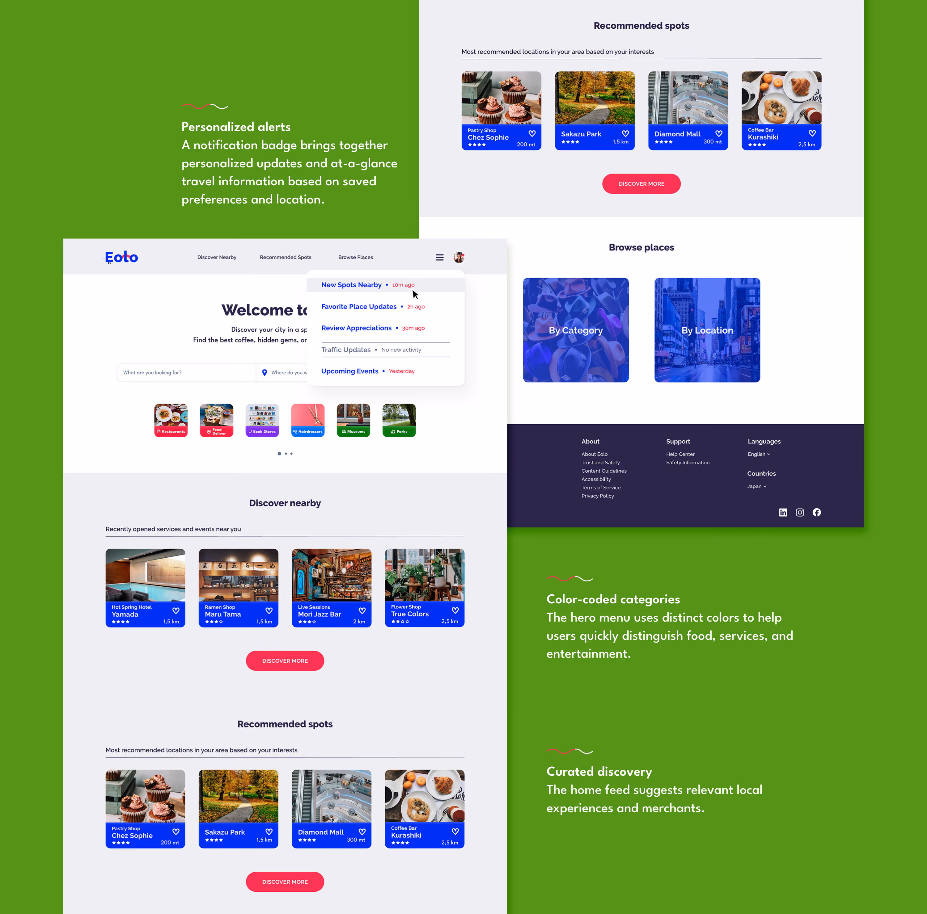scroll image - High-fidelity desktop homepage layout for Eolo location-base web app.