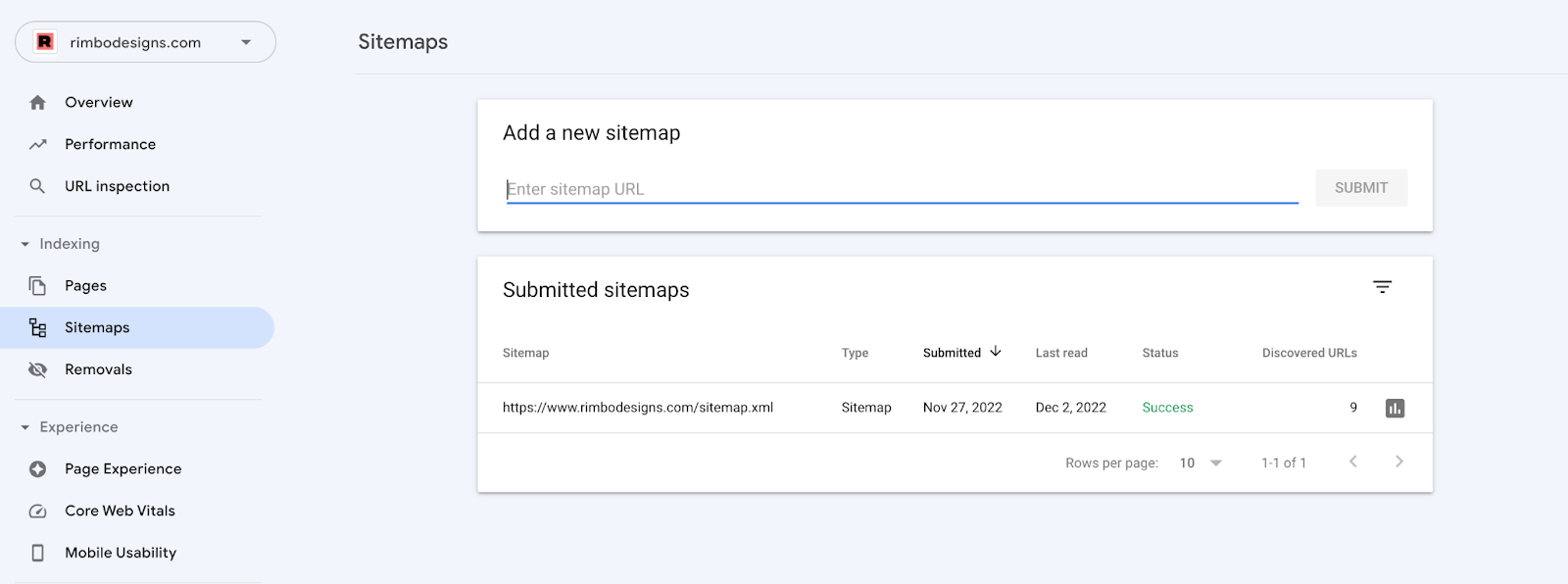 Image of Google Search Console, displays where you can add your sitemap