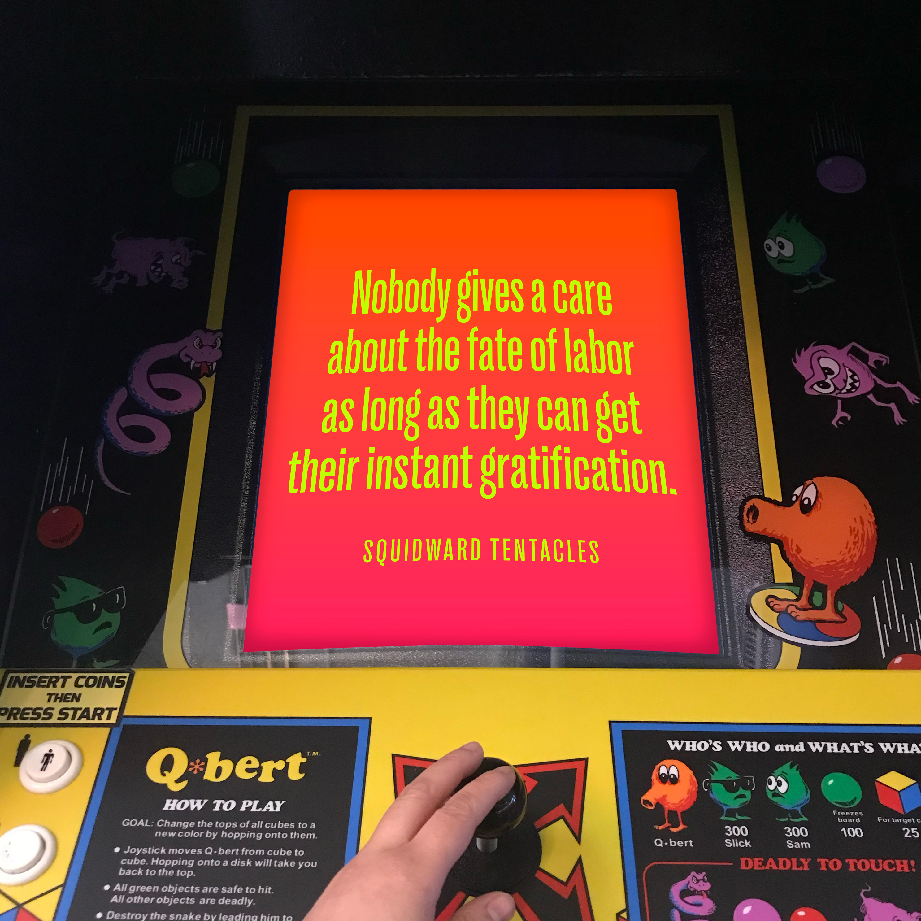 Squidward quote arcade graphic mockup