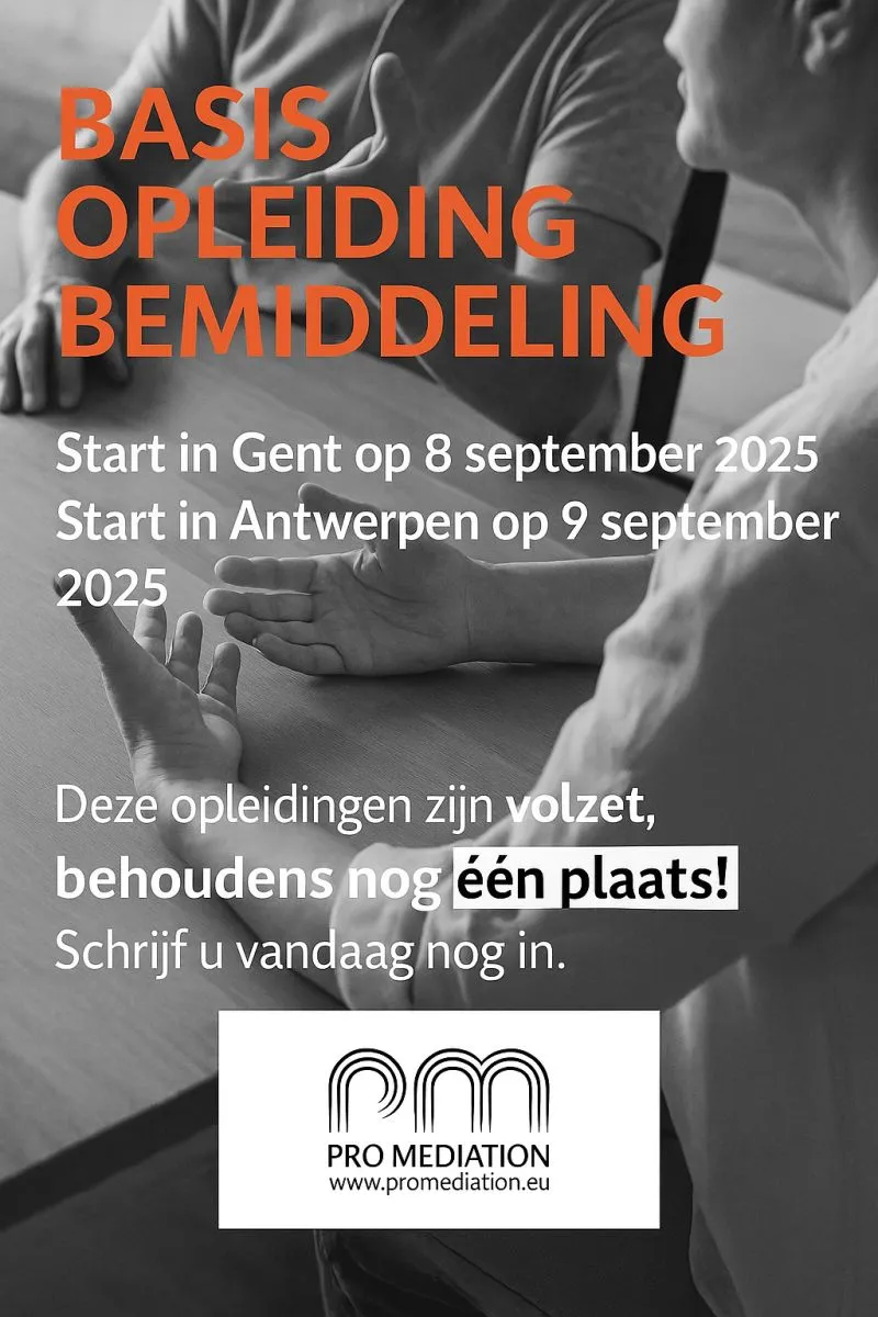 🚀 Onze basisopleiding bemiddeling in Gent (8 september) en Antwerpen (9 september) is volledig volzet…