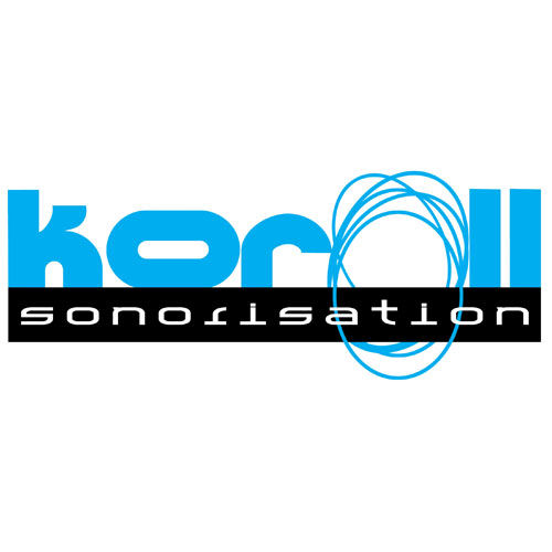 Koroll sonorisation logo with stylized blue text and circular line design.