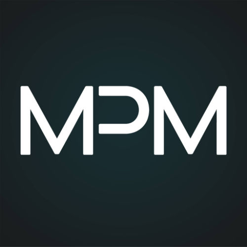 MPM Audioshow Logo in White uppercase on a dark background.