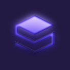 Glowing purple layered square icon on a dark background symbolizing digital stack or integration.