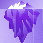 Abstract purple iceberg with geometric shapes on a light purple background.