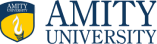 Amity University logo with a shield featuring a flame and an open book, alongside the text 'AMITY UNIVERSITY'.
