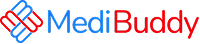MediBuddy company logo with stylized red and blue interconnected lines.