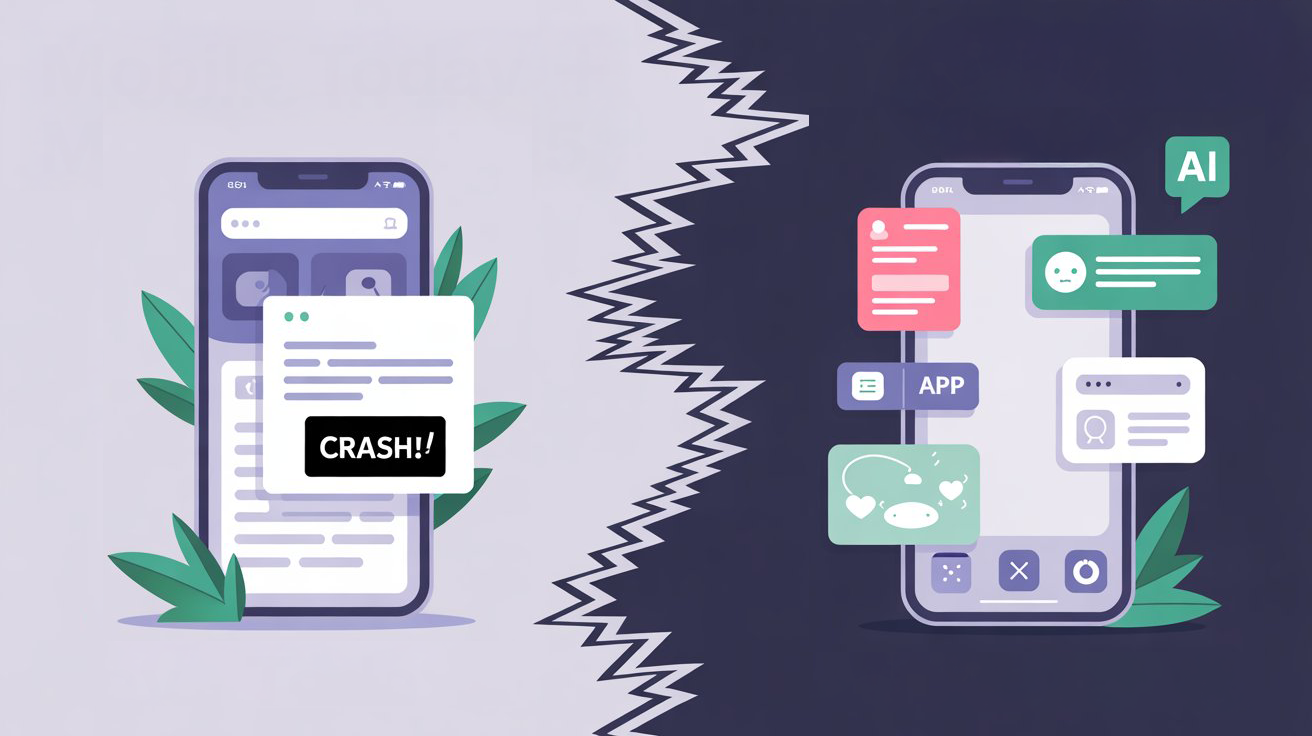 a modern flat design illustration of mobile with crash pop ups