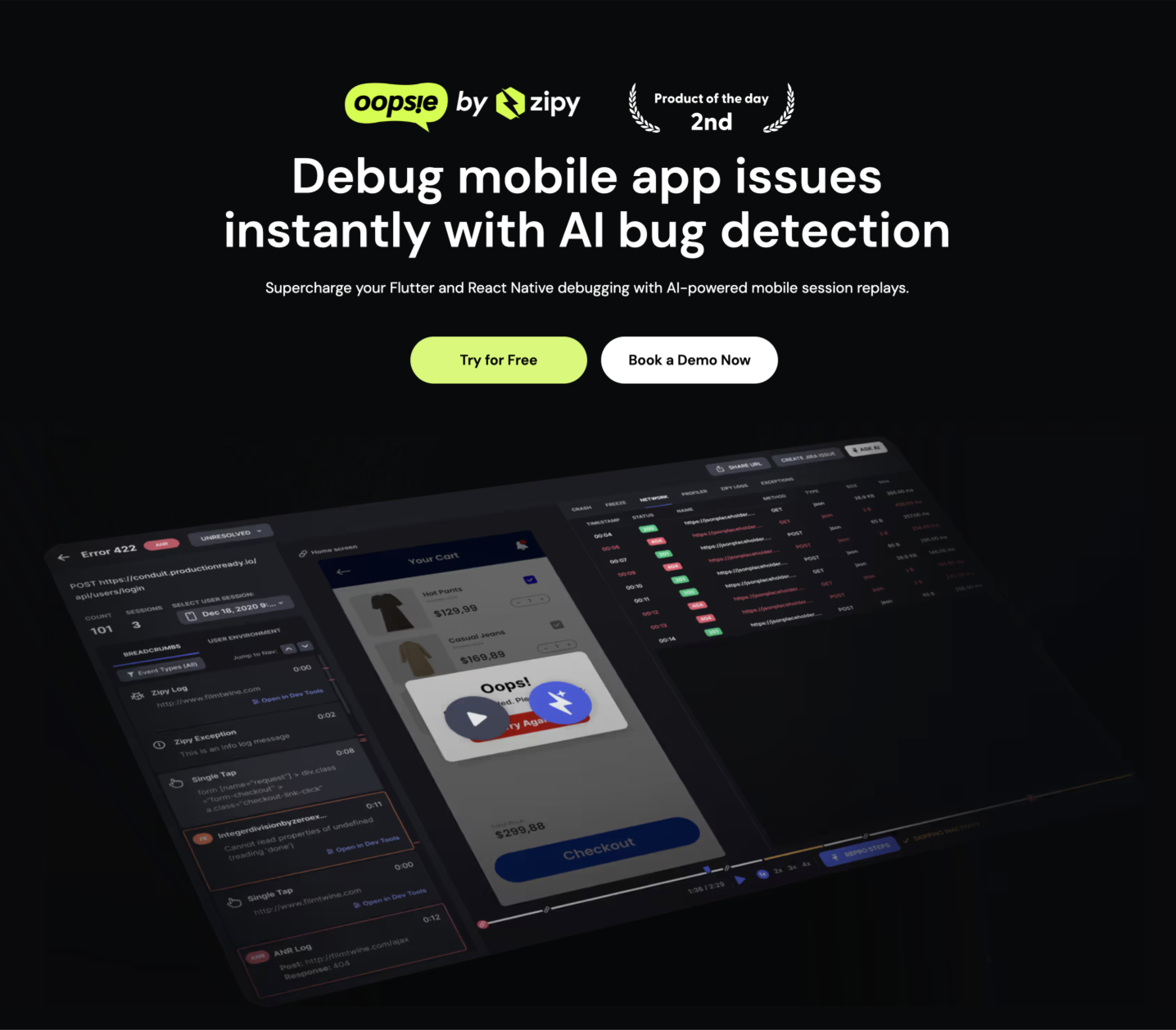 oopsie AI by Zipy for mobile debugging