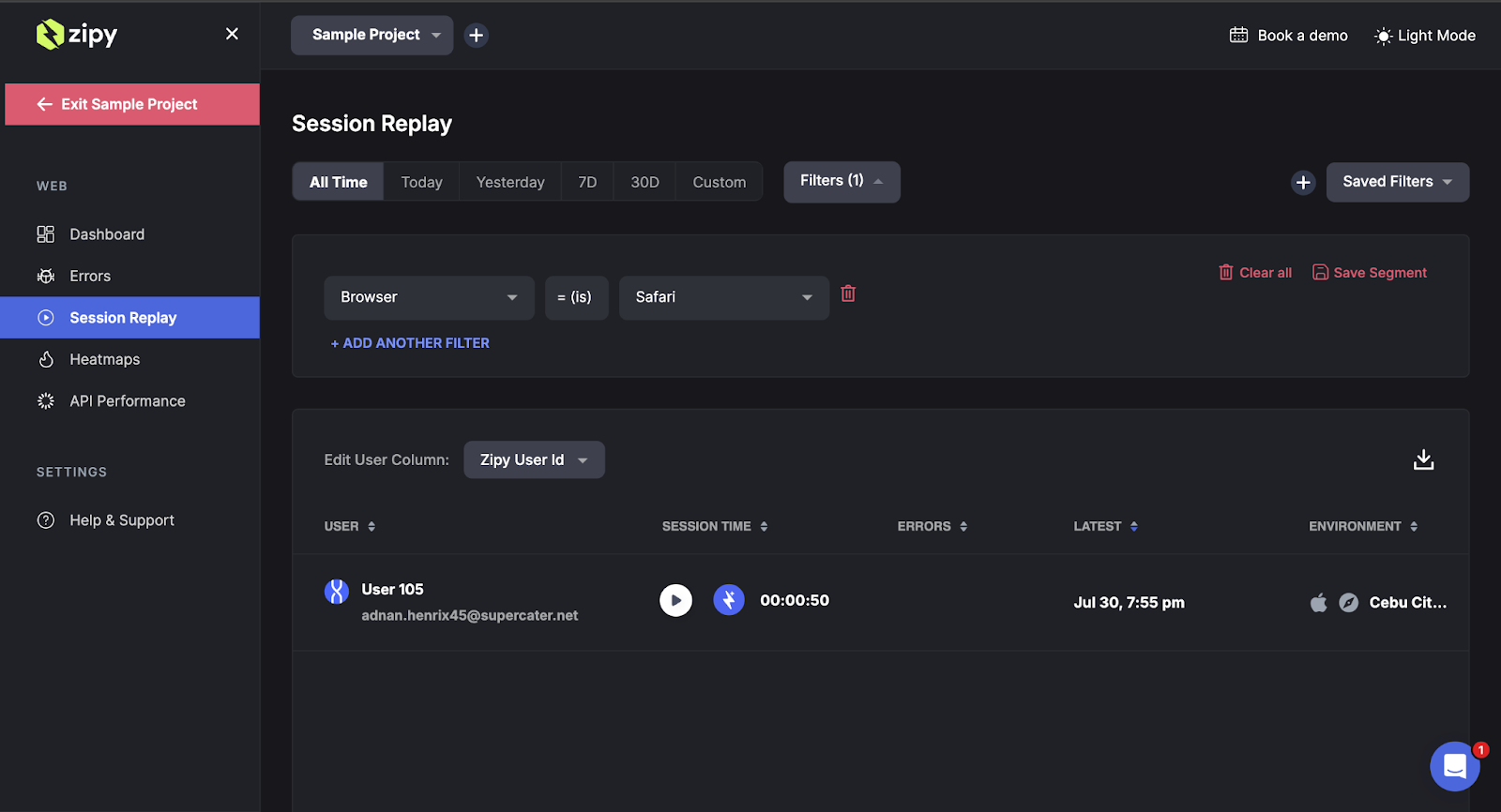 Session replay page