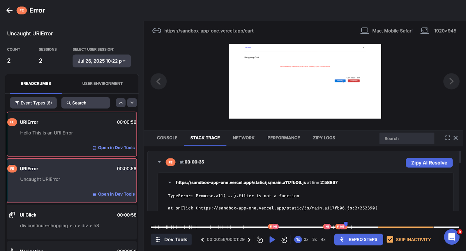 Error context page