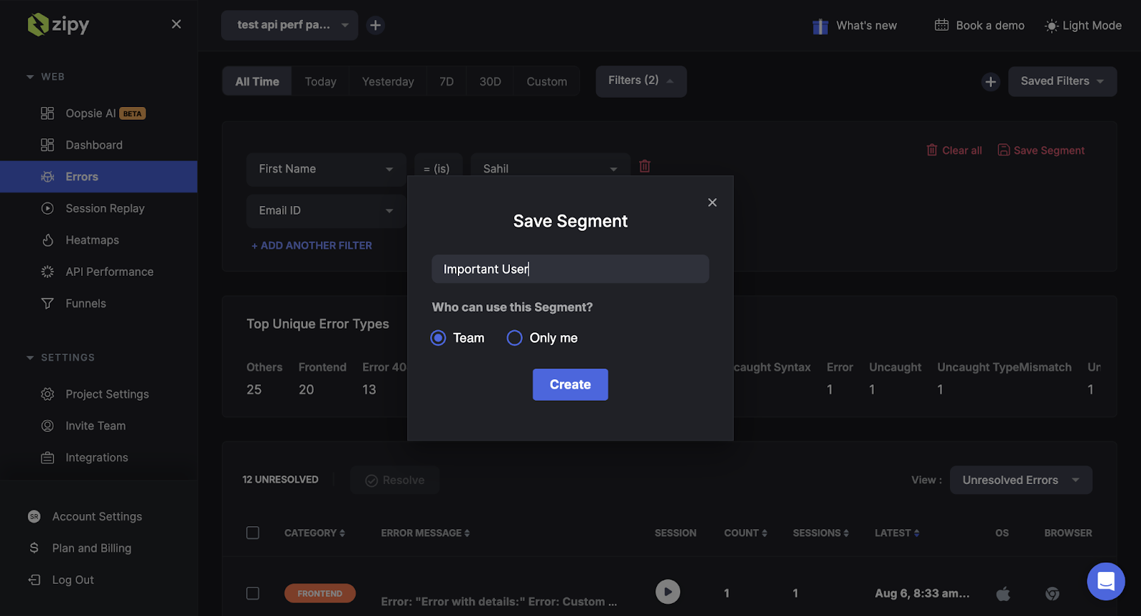 Save segment window