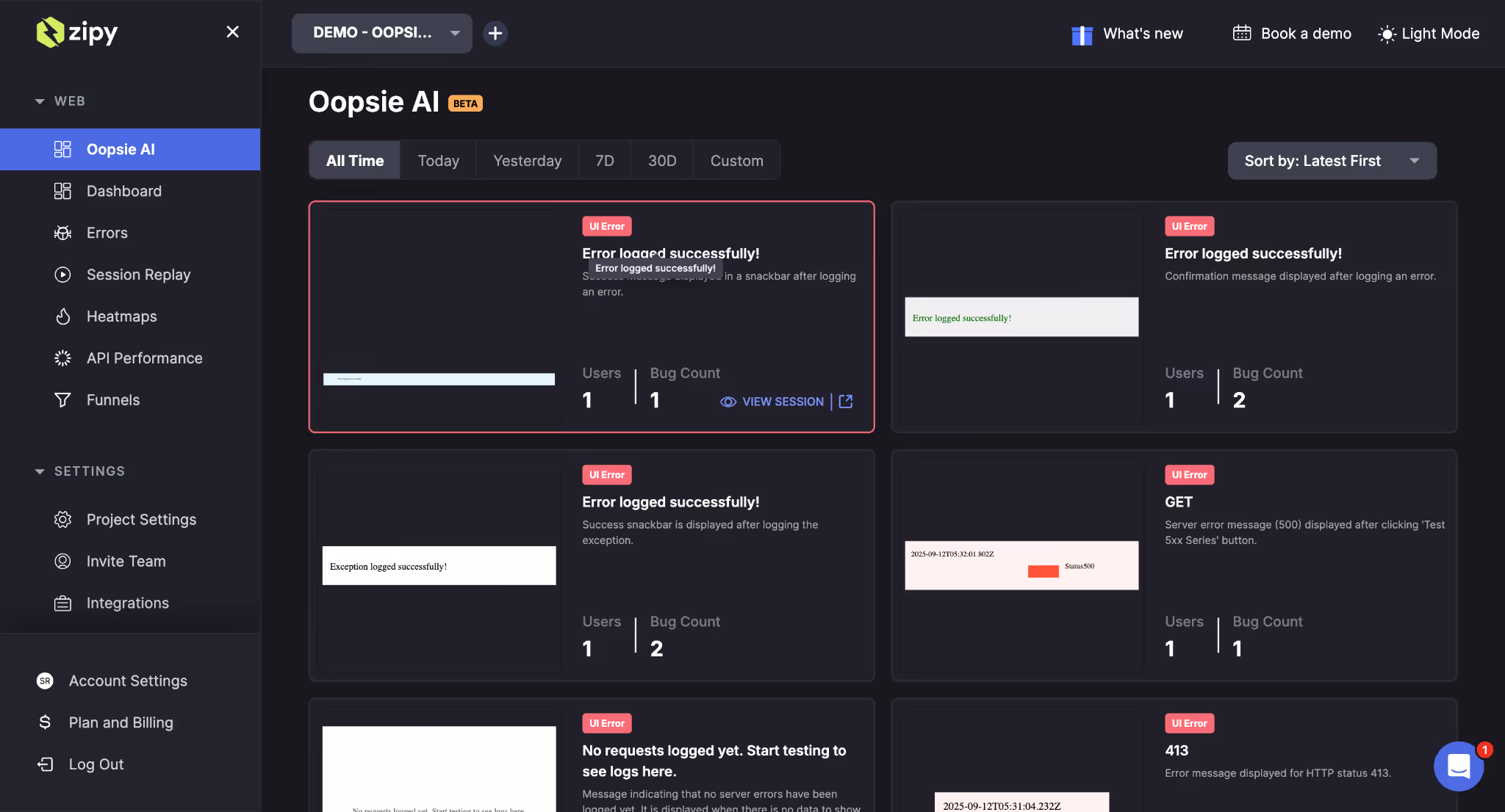 Oopsie AI landing page