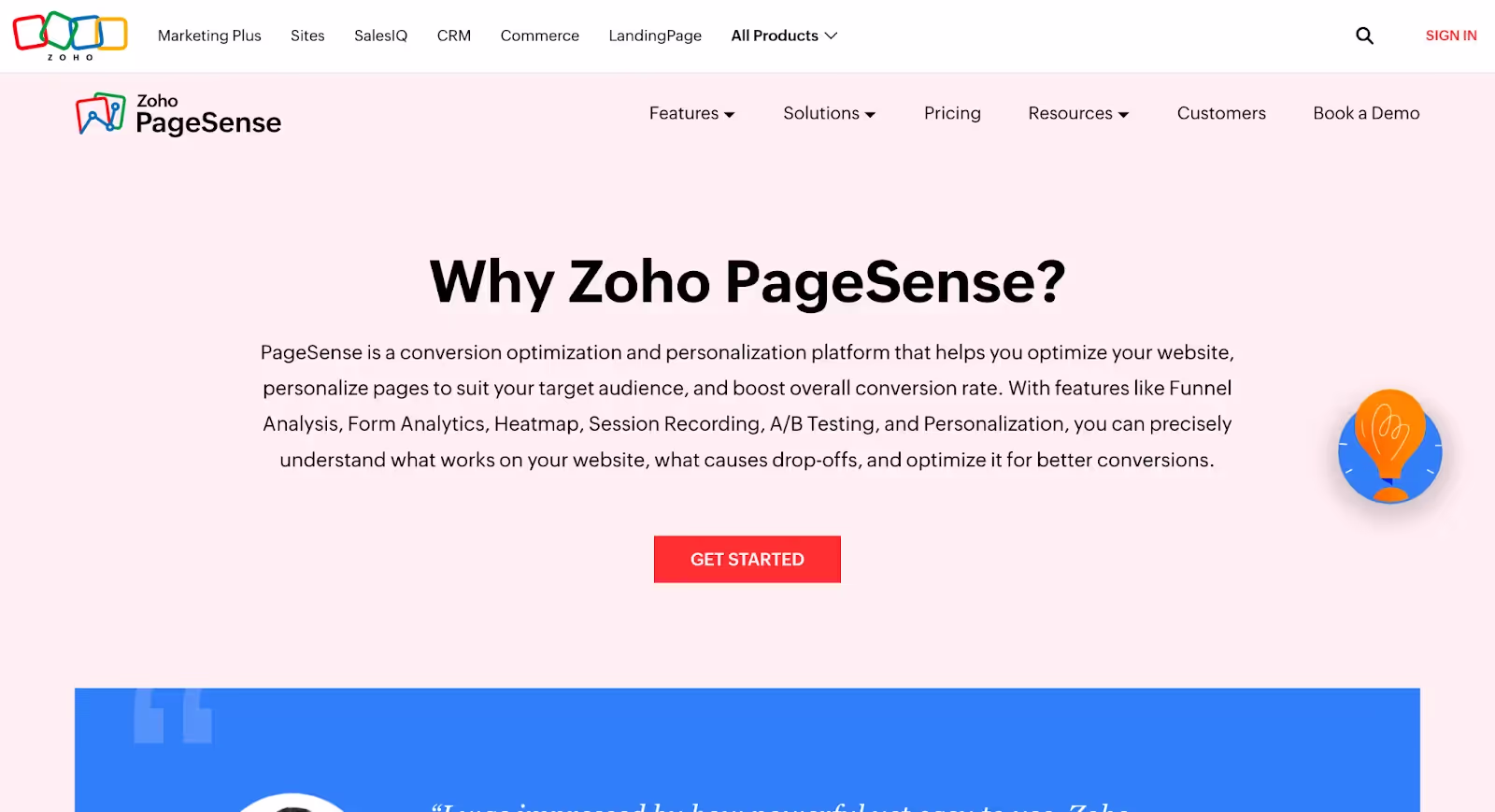 Zoho Pagesense - One of the popular heatmap tool
