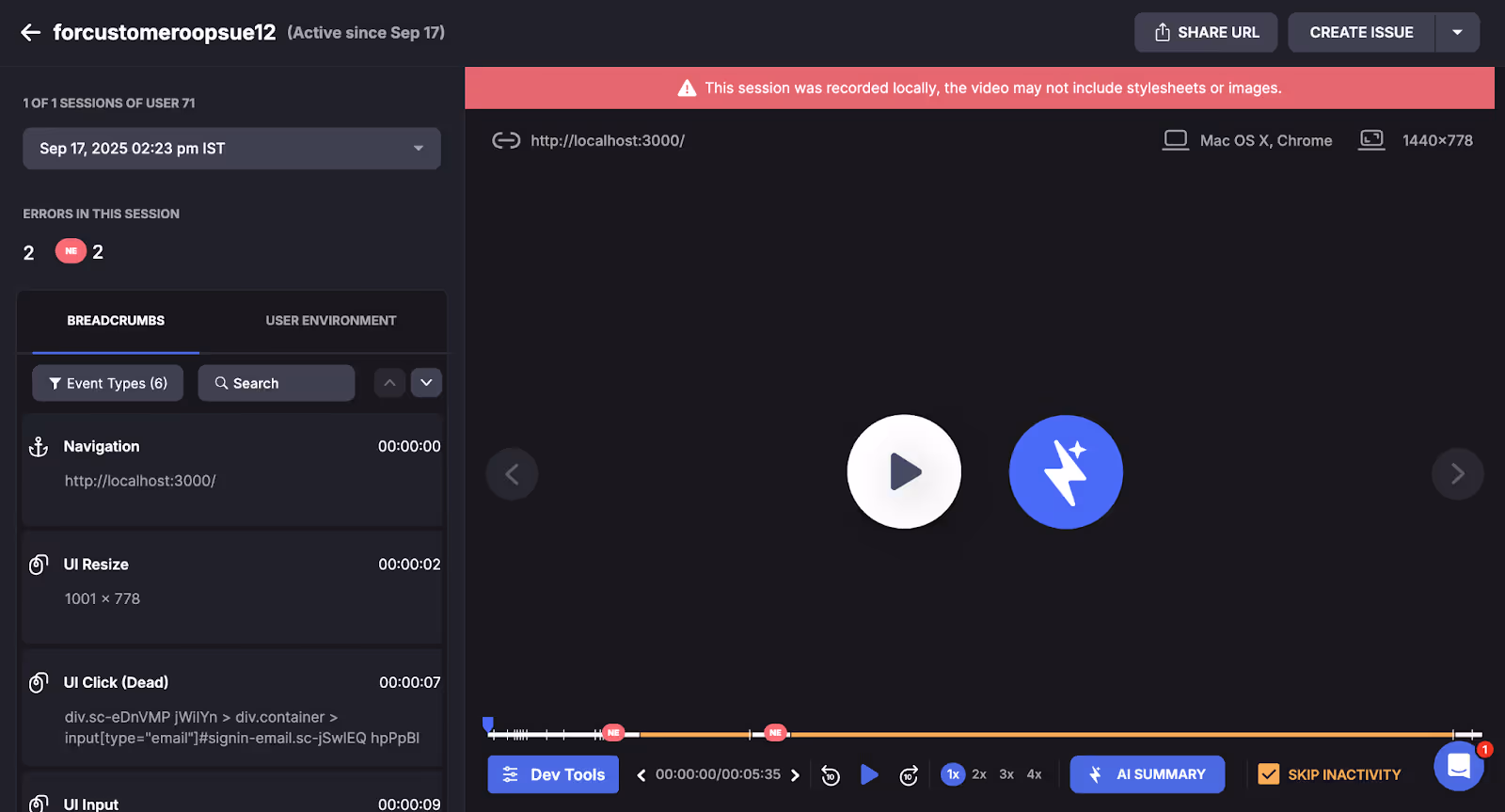 Session Context - Breadcrumb panel