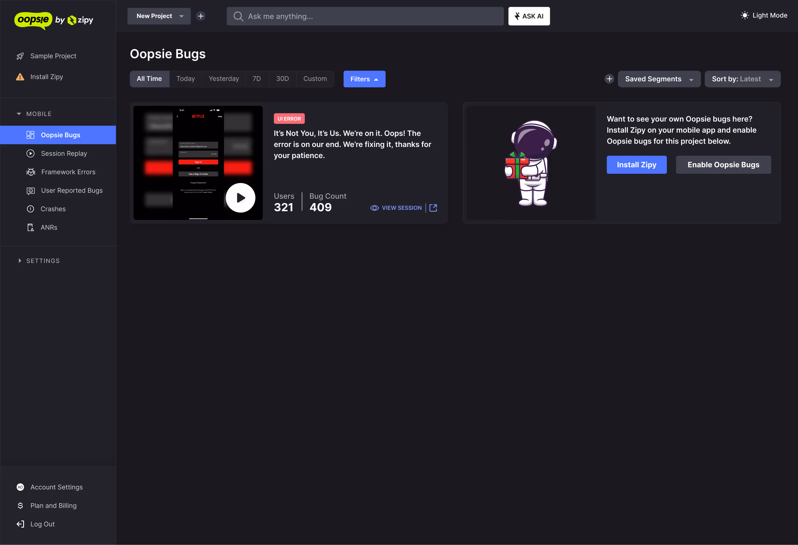 Oopsie AI Dashboard